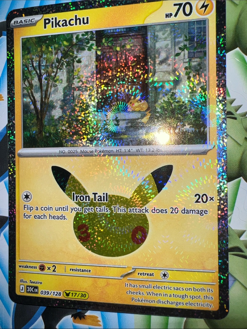 Pokemon Pikachu Holographic Card - Yellow, Green